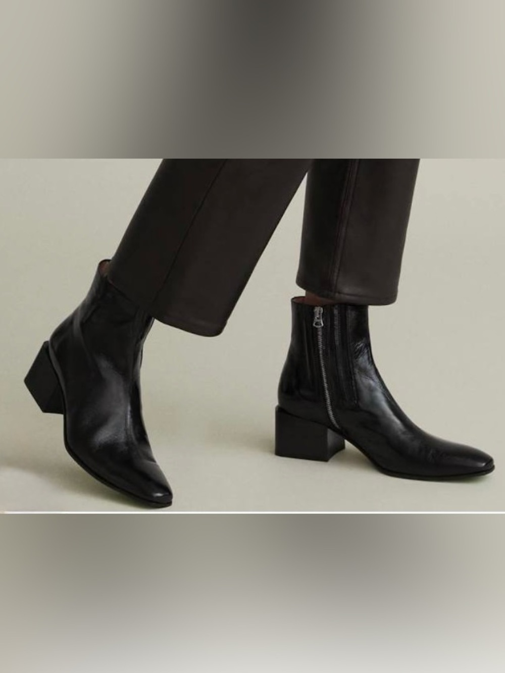 Acne Studios Birgit Patent Leather Zip Ankle Booties in Black EUC Size 37